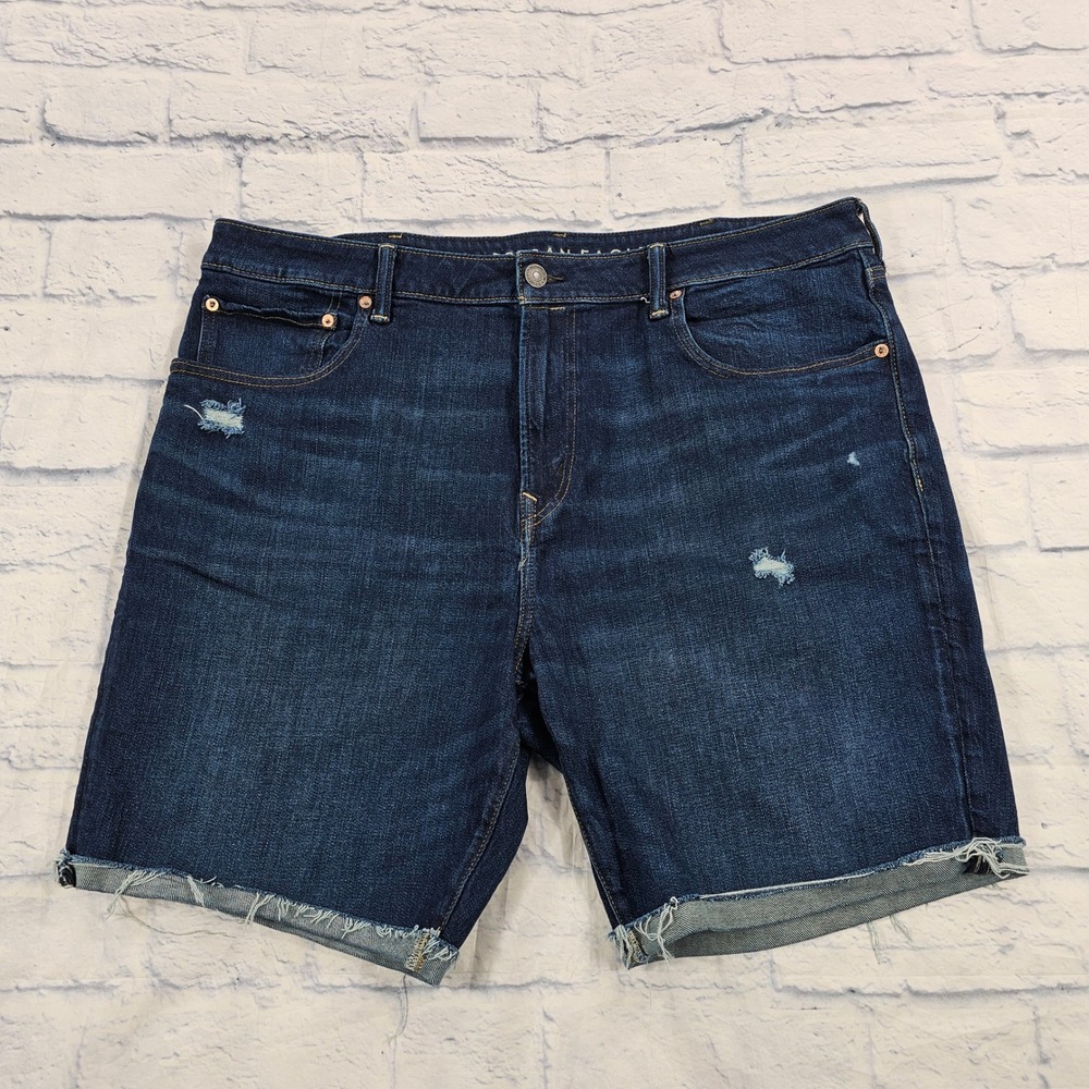 American Eagle Denim Shorts MENS 38 Blue Airflex+ Distressed Raw Hem Indigo AE